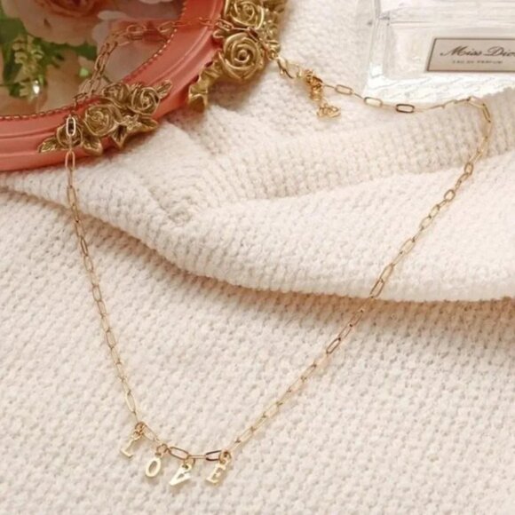 Gold Dainty Love Letters Chain Necklace - Picture 3 of 3